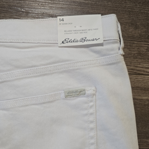 EDDIE BAUER Jeans Women 14 White Boyfriend Denim Cropped Mid Rise Relaxed Picnic - Picture 6 of 9